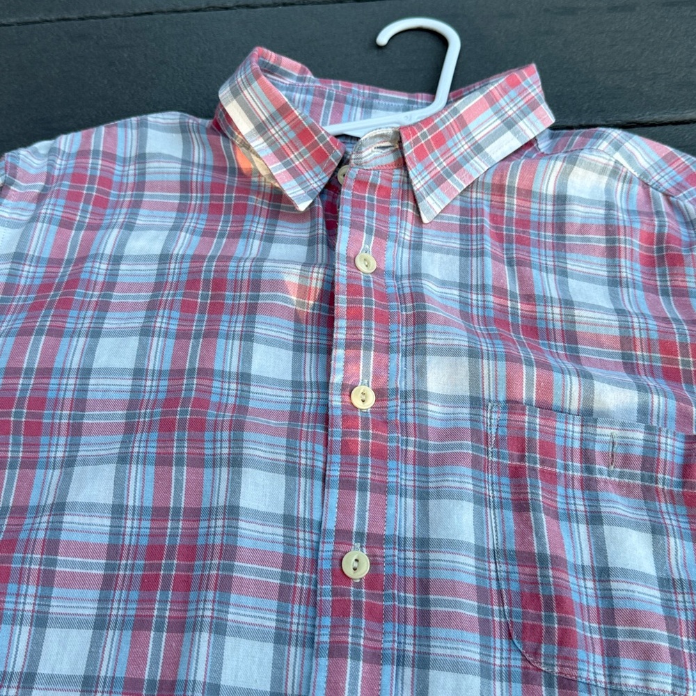 Faherty Men's White and Red with Blue stripe Plaid Shirt - Picture 6 of 12